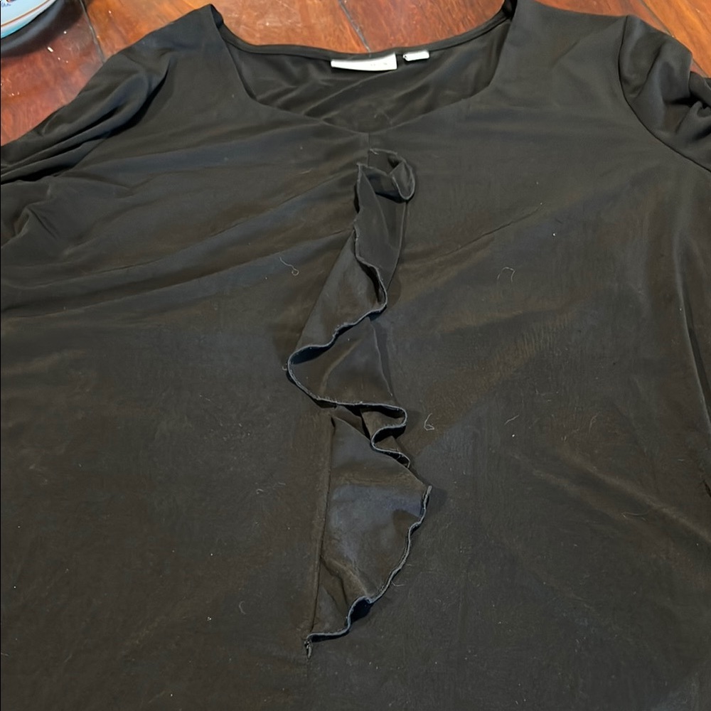 Susan Graver Black Ruffled Blouse size Large